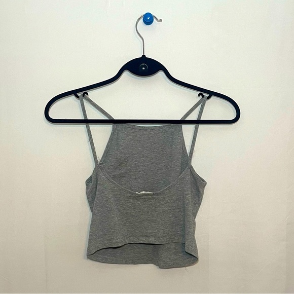 Urban Heritage Halter Mid Crop Top with Floral Detail | Colour: Grey - Picture 4 of 4